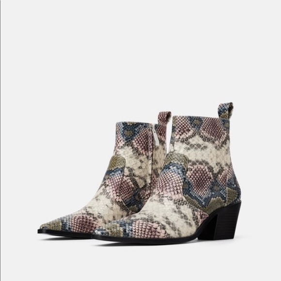 Zara Shoes - NWT ZARA multicolor snake ankle booties size 35